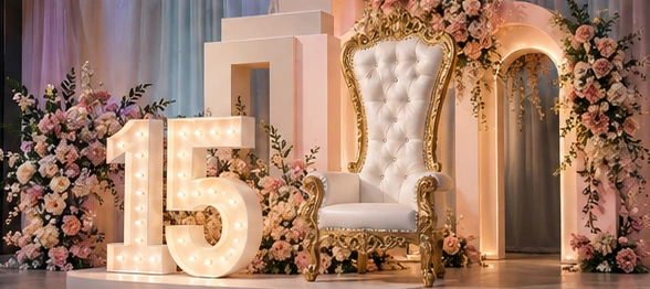 Concept celebration setting with sculptural chair and arch