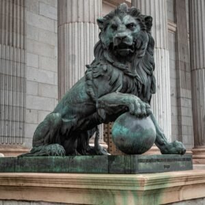Large seated lion sculpture, visual reference for a custom animal figure